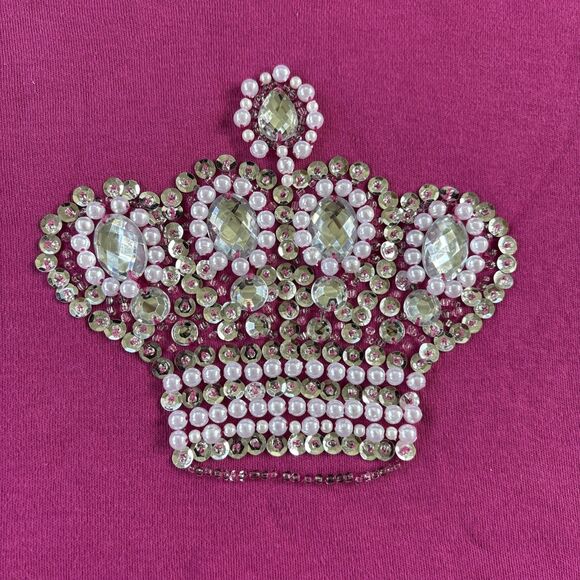 Quacker Factory XL Pink Embellished Crown Pullover Top Tunic Stretch 3/4 Sleeve - Picture 2 of 4